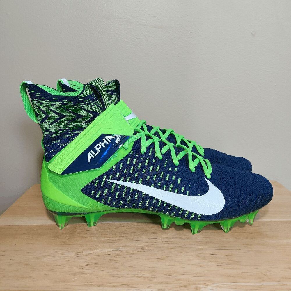 Nike Alpha Menace Elite 2 Flyknit Football Cleats Blue Green Seahawks BV2077-400